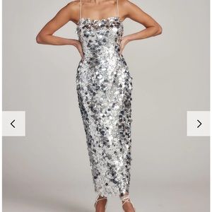 12th Tribe Silver Disco Sequin Midi Dress Size L